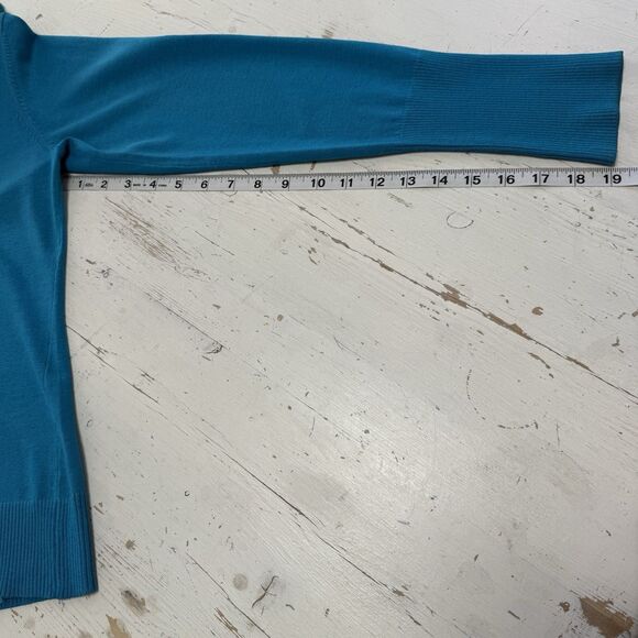 VTG WR Cardigan L 90s Y2K Silk Blend Fur Trim Sweater Turquoise Diamanté Zip-Up - Picture 9 of 9